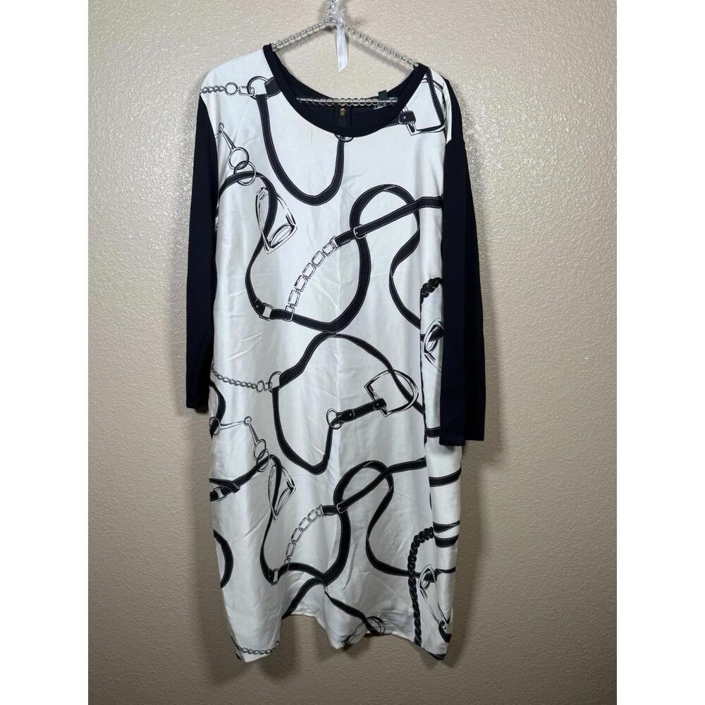 Ralph Lauren Womens Plus Size 3x Swirl Shift Dress Black And White